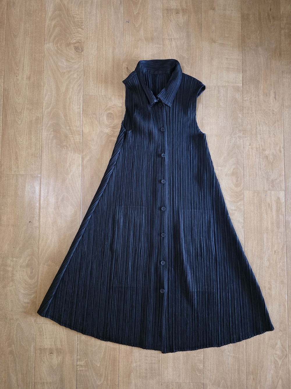 Issey Miyake Pleats Please Sleeveless Mini Dress Dark Navy Designer Size 2